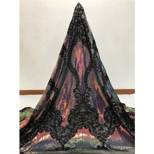 Top gradient color sequins blingbling french lace fabric DIY women tulle lace evening dress shining african wedding party dress