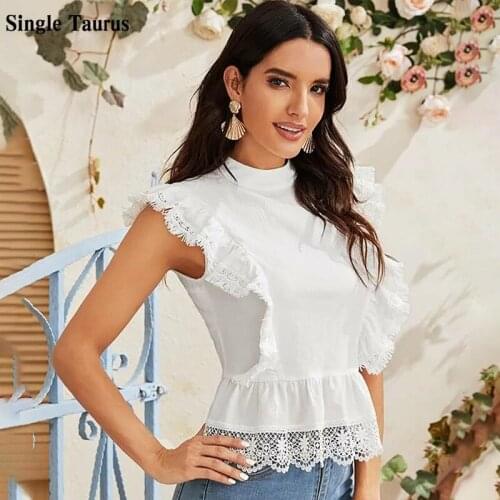 Fashion Back Cutout Lace Blouses Shirts Women Summer Blusas Mujer De Moda 2020 Butterfly Sleeve White Blusas Femininas Elegante