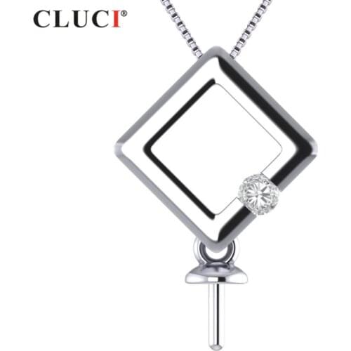 CLUCI 925 Sterling Silver Square Shape CZ and pearl Pendant Necklaces for Women Jewelry Party SP316SB