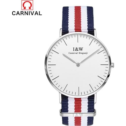 CARNIVAL 2018 New Classic Brand Nylon Strap Watches Women Ultra Slim Quartz Watch Wristwatch Fashion Casual Relogio Masculino
