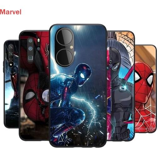 Black Silicone Cover The Spiderman Marvel For Huawei P50 P40 P30 P20 Pro P10 P9 P8 Lite E Plus 2019 Phone Case