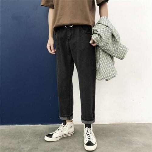 Summer 2020 Denim Hong Kong style wild jeans trend brand youth simple straight ankle length pants pure color brand harem pants