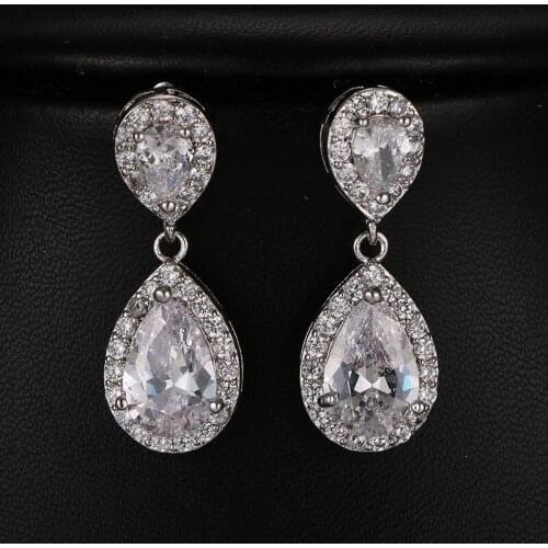 Ekopdee Luxury Crystal Long Water Drop Earrings AAA+ Cubic Zirconia Silver Color Wedding Bridal Dangle Earrings Jewelry 2021 New