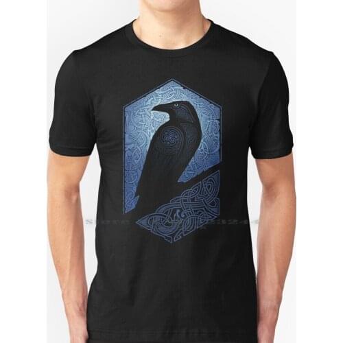 Guardian T Shirt 100% Pure Cotton Raidho Crow Blue Shadow Silhouette Scandinavian Mystical Mythology Mythical Tribal Raven