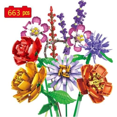 City Creative Series Bouquet Bonsai Flower Chrysanthemum Rose Ornaments Girl DIY Model Building Blocks Toys Gifts