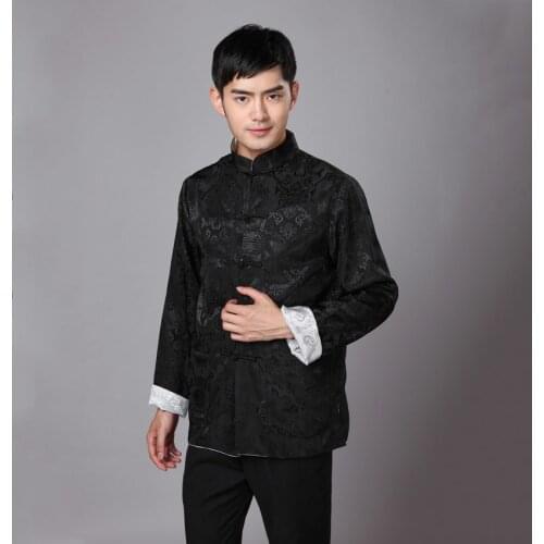 Both Sides Embroidery Chinese Shirt for Men Full Sleeve Kungfu Exercise Tang Suit for Male Wedding Party Wear Chinese New Year