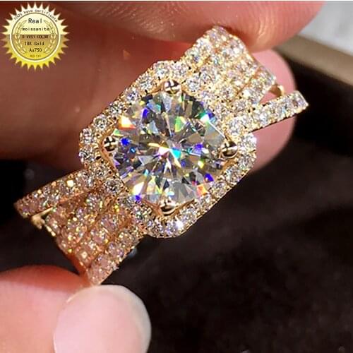 18K Au750 Yellow Gold Ring Moissanite Diamonds 1 2 34 5 Ct Round 5 Lap Luxurious Flash Wedding Party Engagement Anniversary Ring