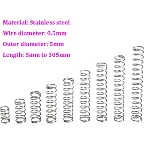 Wire Dia 0.5mm Stainless Steel Compression Spring OD 5mm Pressure Spring Length 5mm - 305mm