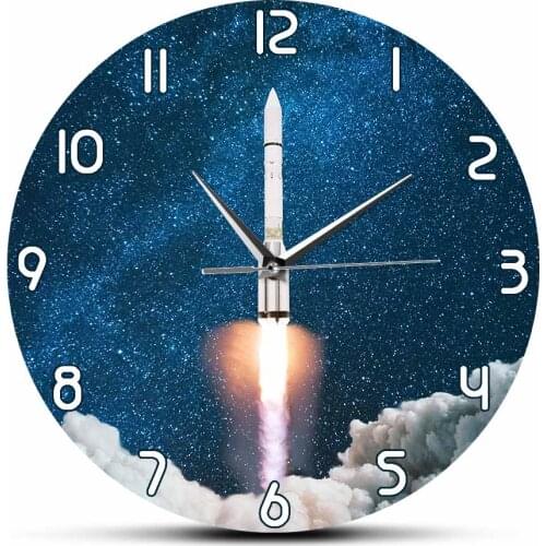 Space Shuttle Taking Off Modern Design Silent Movement Wall Clock Satellit Art Spacecraft Rocket Launch Decorative Wall Watch