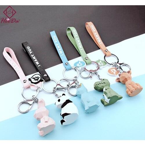 Cute Lifelike Animal Resin Pendant Key Chain Korean Fashion Personality Cartoon Panda Dinosaur Keychain for Key Rings Key Holder