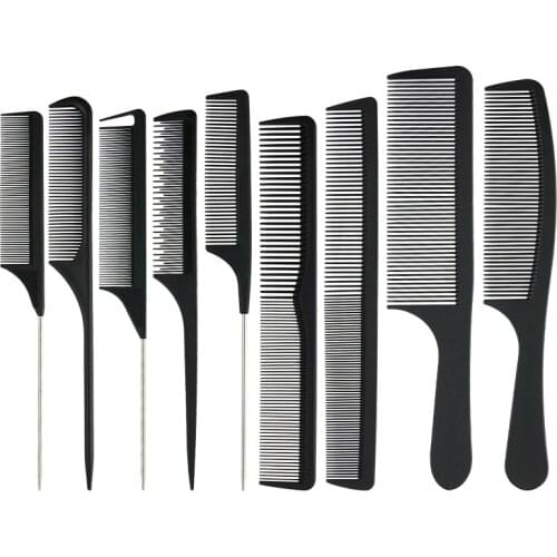 Fashion Hair Comb Carbon Fiber Double-headed Black Steel Needle Tail Home Salon Hairdressing Styling Plastic Comb
