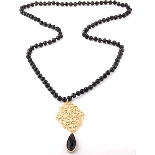 MOODPC Fashion Bohemian Jewelry Glass Crystal Knotted Metall Grid Links Crystal Drop Necklaces For Women Ethnic Necklace