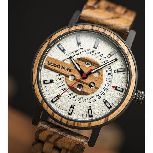 DODO DEER Wooden Watches for Mens Quartz Wristwatches Male Auto Date Display Real Wood Wristband Bracelet Hot Selling Dropship