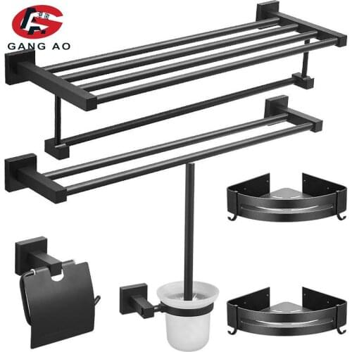 Bathroom Hardware Set Black Hook Towel Bars Shelf Towel Hanger Aluminum Bathroom Accessories Towel Rack Towel Ring Toilet Brush