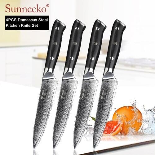 Sunnecko New 4pcs 5'' Steak Knives 73 Layers Damascus Steel Japanese VG10 Blade Kitchen Knife H10 Handle Sharp Meat Cutter Tool