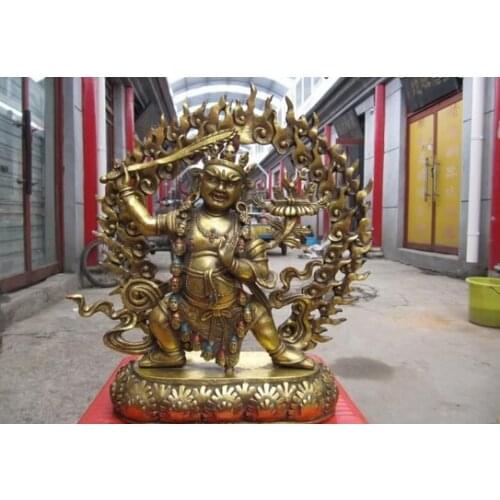 WHOLESALE FACTORY TIBET BUDDHISM GILT BRONZE PAINTED MANJUSRI MAHAKALA BUDDHA STATUE