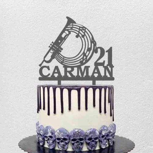 Personalized Birthday Cake Topper Custom Name Age Musician Trumpet Cake Topper For Dancing Note Band Party Music Toppers YC229