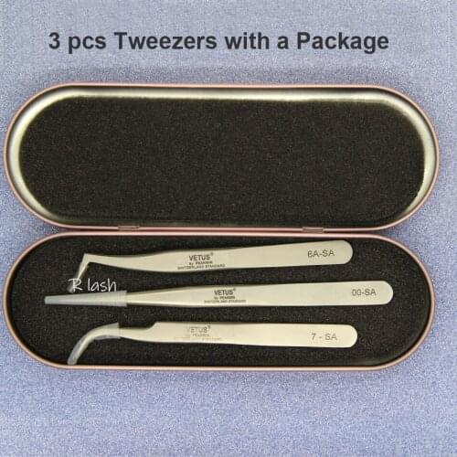 SA stainless steel volume eyelash extension tweezers straight curve with package box