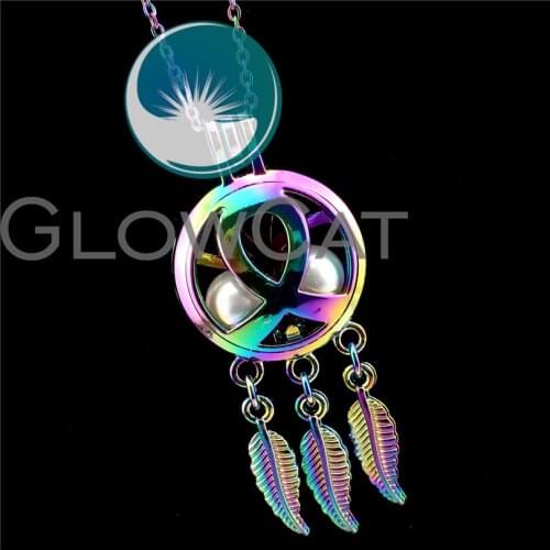 R-C725 Colorful Dreamcatcher Cancer Ribbon Beads Cage Pendant Perfume Diffuser Aromatherapy Stone Pearl Cage Locket Necklace