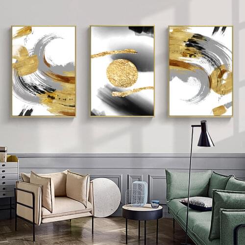 Full Square round drills 5d 3 panel Diamond painting Abstract Black Ink Golden Color diamond mosaic Embroidery rhinestone gift