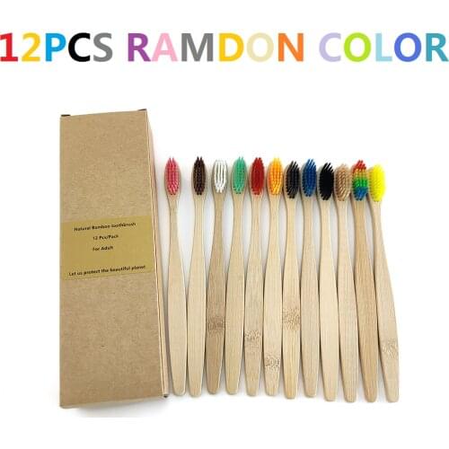 Rainbow Bamboo Toothbrush Banister Brush Natural Soft Hair Tooth Brush Eco-friendly Brushes Oral Cleaning Care Tools(12PCS/Pack)