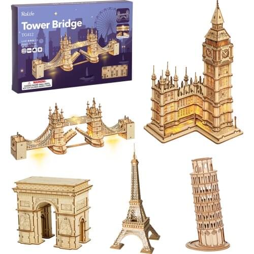 Robotime Rolife DIY 3D Exploring Britain Wooden Puzzle Game Assembly Tower Bridge Big Ben Toy Gift for Children Teen Adult