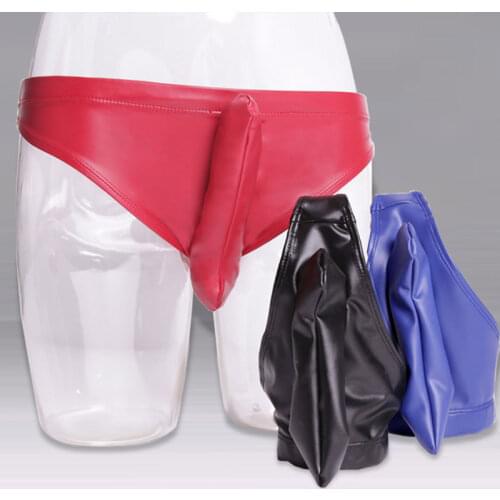 MEISE Sexy Men PU Latex Shiny U Convex Briefs Sexy Lingerie G-string Gay Latex Low Rise Micro Mini Bikini Gay Wear Plus Size F24