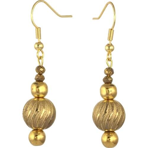 Earring Dangle And Drop 24k Gold Painted Glass Beaded Handmade Woman Fashion Jewelry Made In Turkey