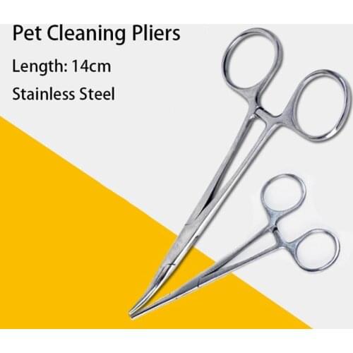 14cm Stainless Steel Pet Dog Cat Pliers Hand Tool Hemostatic Forceps Epilation Tools Urved/Straight Tip Forceps