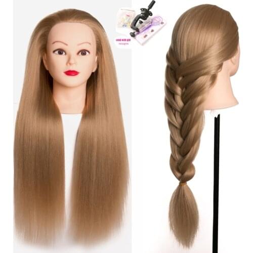 Synthetic Mannequin Head Dolls for Hairdressers 65cm Hair Training Blonde Hairstyles Female Hairdressing Styling