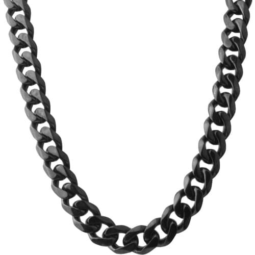 Granny Chic Mens Necklace Chain Polished Black Stainless Steel Curb Chains Bracelet for Men Cuban Link 12/15mm