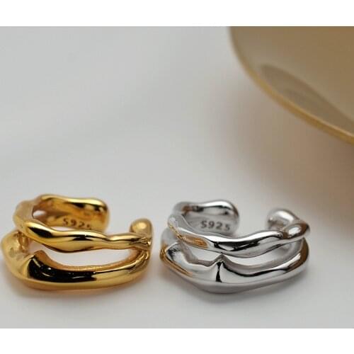 ONLY 1PC (No pierced) 10MM Authentic 925 Sterling silver White/ Gold Irregular Double Rows Clip Earrings Jewelry TLE1053