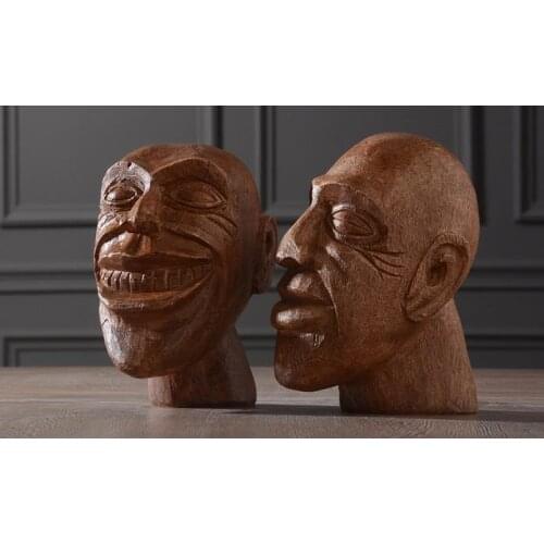 Home Furnishing Decoration Figurine Vintage Imitation Wood Head Figure Ornaments Soft Mounted Resin Crafts Decor
