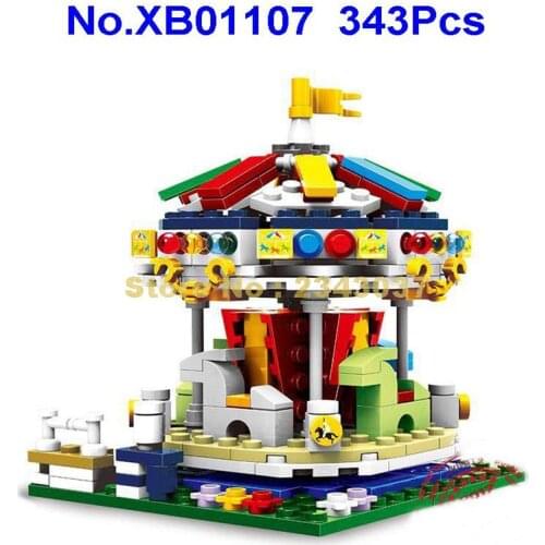 Xb01107 343pcs Urban Amusement Park Colorful World Merry Go Round Carrousel Merry-go-round Building Block Toy