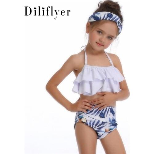 2-12Y Girls Swimwear Kids Halter Bikini set New Floral Girls Swimming outfits Children Ruffle Swimwear Kids Beachwear Two Pieces