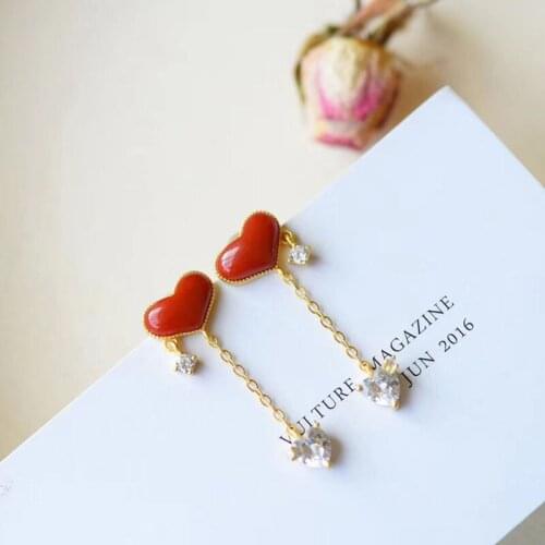 Love Heart Earrings Womens Southern Red Agate Peach Heart Heart-Shaped Eardrops Red Gemstone Earrings Fashion Temperament Godde