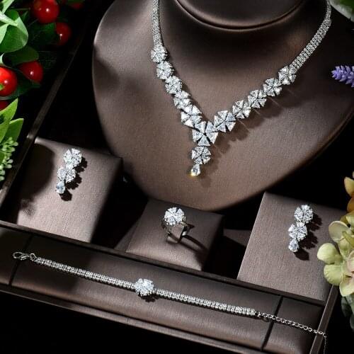 HIBRIDE Trendy Big Flower Design Women Bridal Wedding Party Accessories Necklace and Earring Set juego de joyas para mujer N-741