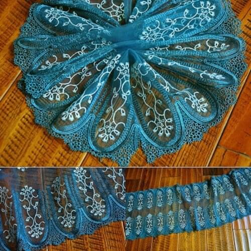 1Meter Blue Green Embroidered Lace Fabrics Womens Clothing DIY Handicraft 26cm Width Trim Curtains Sewing Accessories