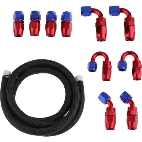 10Ft Nylon Braided Fuel Line with AN8 Hose End Aluminum Fittings Kit