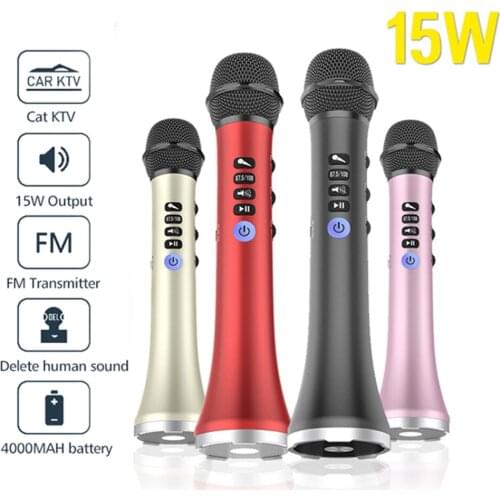 15W high power microphone speaker 3D surround subwoofer K song mic wireless bluetooth sound FM frequency transmitter car KTV 5V