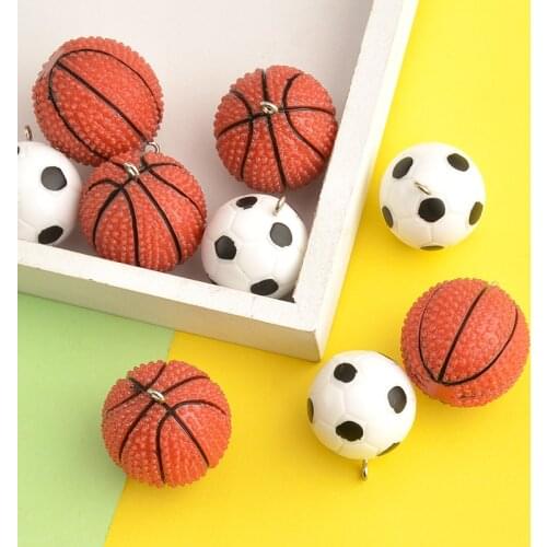 2pcs Simulation Sports Basketball Football Resin Charms Personality Earring Necklace Pendant Boy Gift Make Jewelry Finding