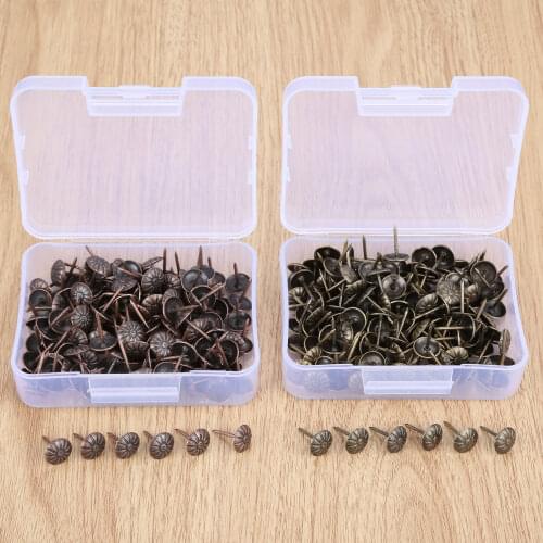 200pcs Zinc Alloy 11*17mm Upholstery Nails Jewelry Gift Case Door Sofa Furniture Decorative Tacks Stud Pushpin with Storage Box