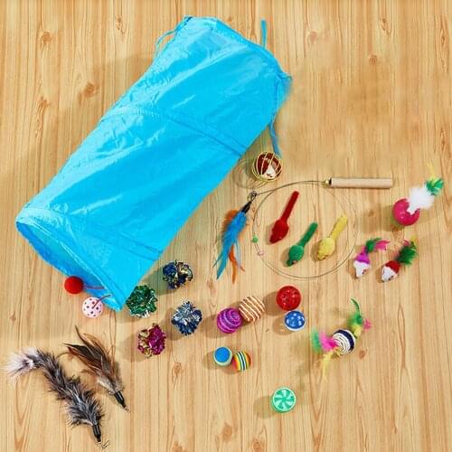 23Pcs Cat Toy Set Foldable Tunnel Feather Kitten Interactive Bell Ball Stick Pets Collapsible Mice Sisal Toys Funny Cat Stick