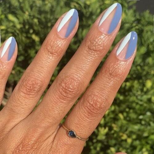 24pcs Purple White Hypotenuse Detachable Long Ballerina False Nails With Design Wearable Fake Nails Fully Covered Nail Decor