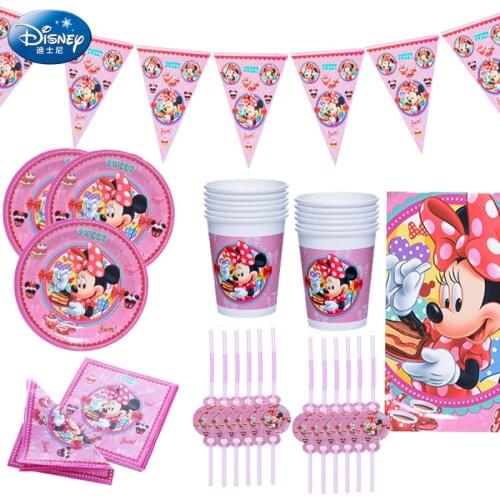 69pcs/lot Minnie Mouse Party Happy Birthday Party Decorations Baby Shower Kids Girl Party Supplies Disposable tableware Set
