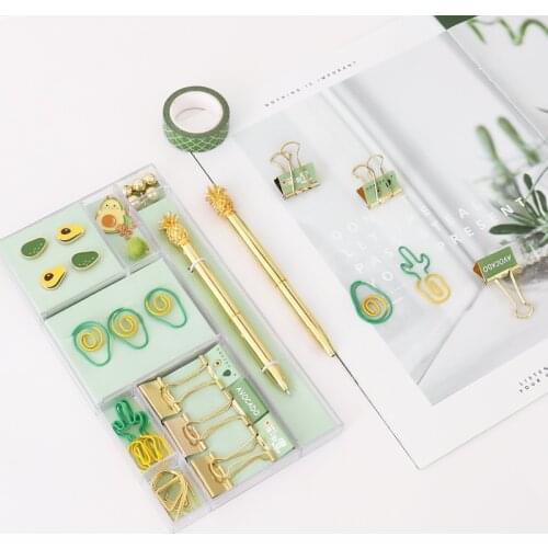 Avocado Season Fruit Stationery set gift Stationery Paper clips binder clip pen for girls office & school supplies