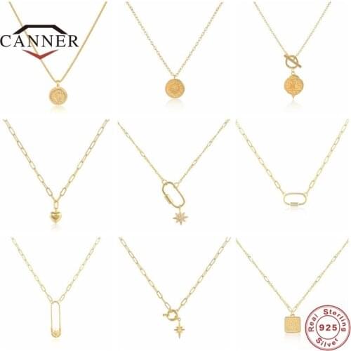 CANNER Luxury Pendant 925 Sterling Silver Necklace for Women Diamond Zircon Choker Chain Necklace Silver 925 Jewelry collier