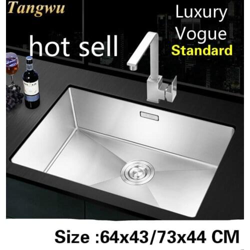 Free shipping Household kitchen manual sink single trough vogue food grade 304 stainless steel hot sell big 64x43/73x44 CM
