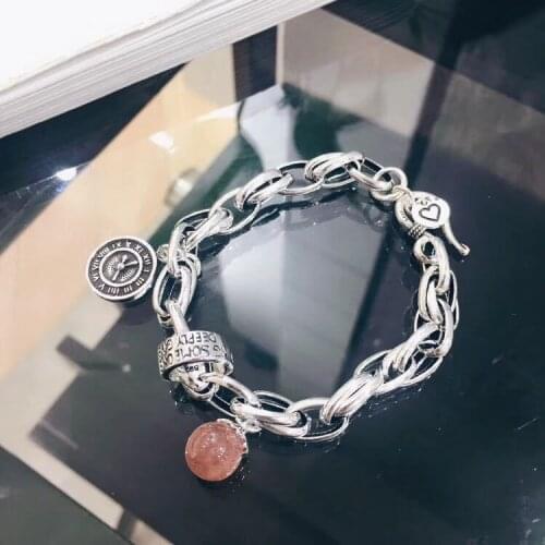 S925 Sterling Silver Bracelet for Women Retro Strawberry Crystal Clock Fashion Casual Bracelet Jewelry Wholesale