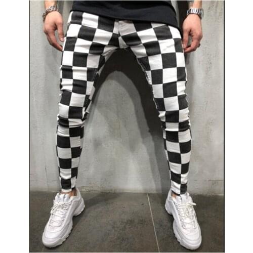 New Mens Black White Plaid Casual Pants 2020 Autumn Fashion Joggers Sweatpants Men Skinny Track Pants Man Trousers Ropa Hombre